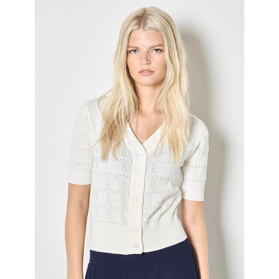 Gestreifter Pointelle-Strickcardigan