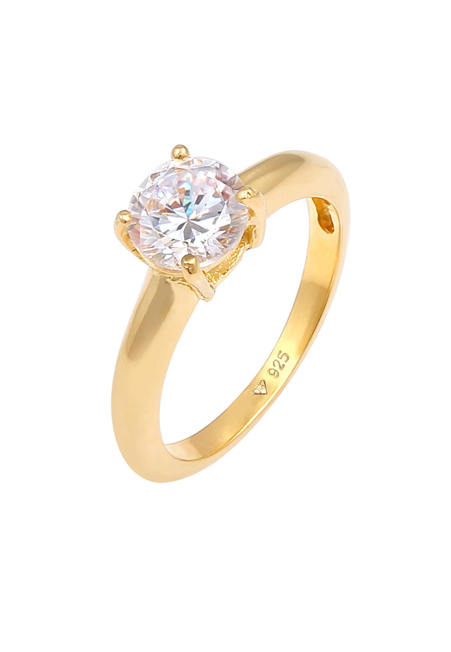 Image of Ring Solitär Klassisch Mit Zirkonia Damen Gold 58mm