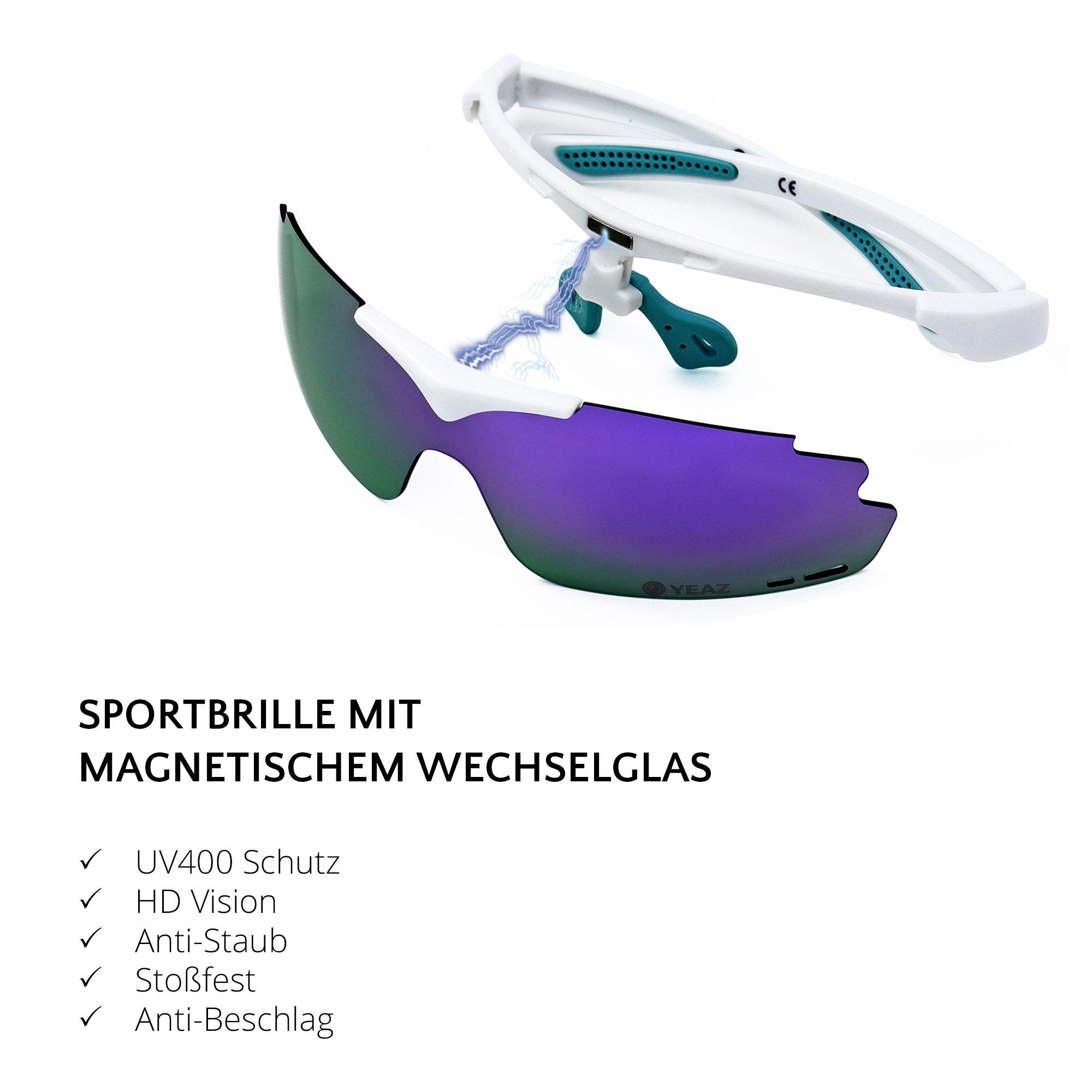 YEAZ  SUNUP Set Magnet-Sport-Sonnenbrille Matt weiß /  Full Revo Purple 