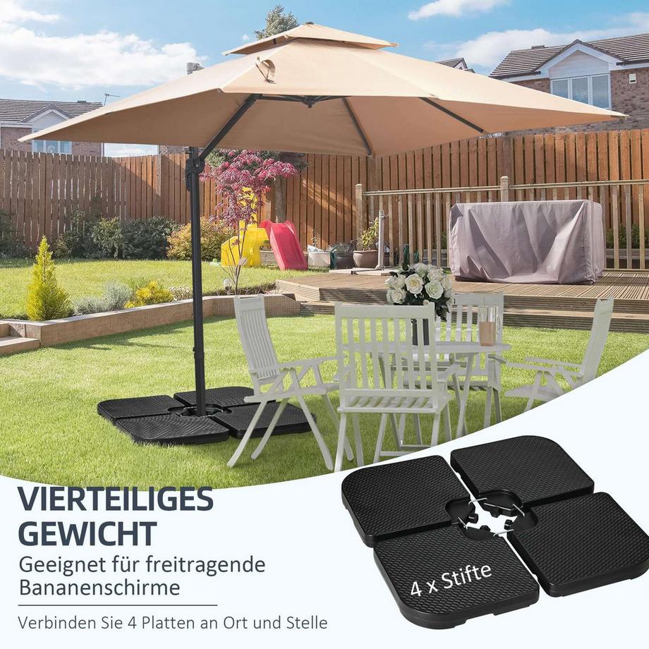Northio 4-Tlg. Sonnenschirmgewicht Wetterfestes Schirmgewicht Für Ampelschirm Mit Griff, Mit 80 Kg Sand Oder 60 Kg Wasser Befüllbar, Hdpe, Schwarz  