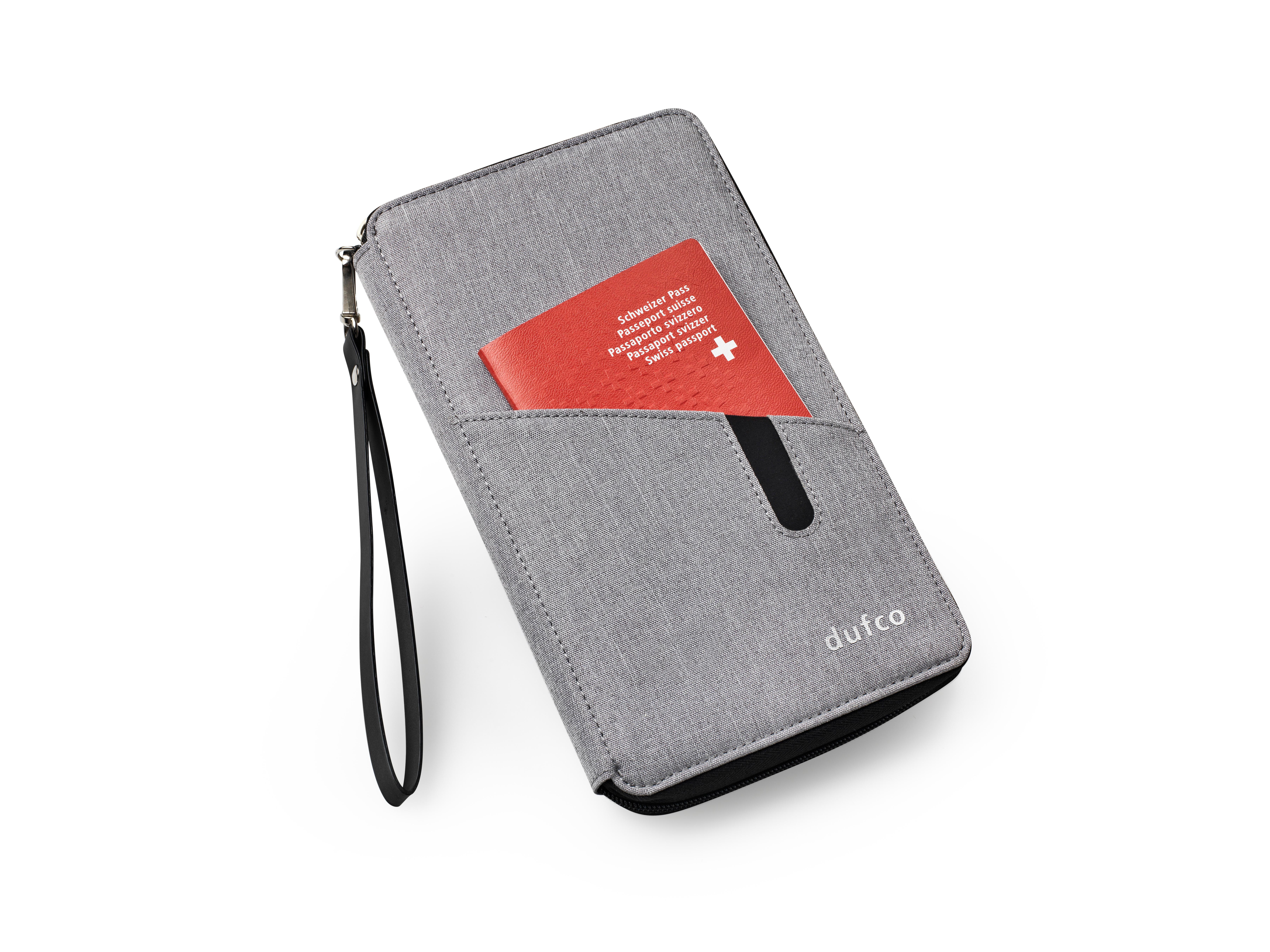 dufco by styro Reisemappe mit Powerbank 4000 mAh "Smart Organizers", grau mit dufco Logo, 14x24.2x2.8cm  