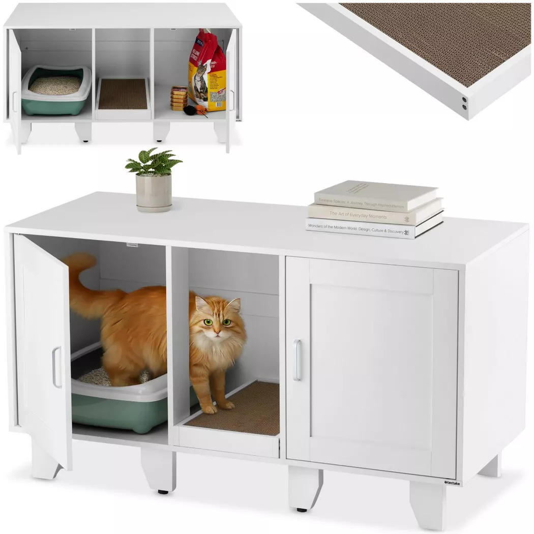 Tectake - Katzenschrank Freya versteckte Eingänge an den Innenseiten 2 große Flügeltüren mit Magnetverschlüssen, 50 CM, Schneeweiss