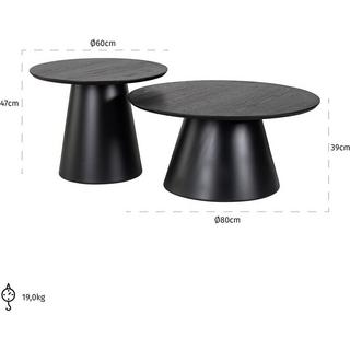 mutoni Table basse Jazz noire 80 (lot de 2)  