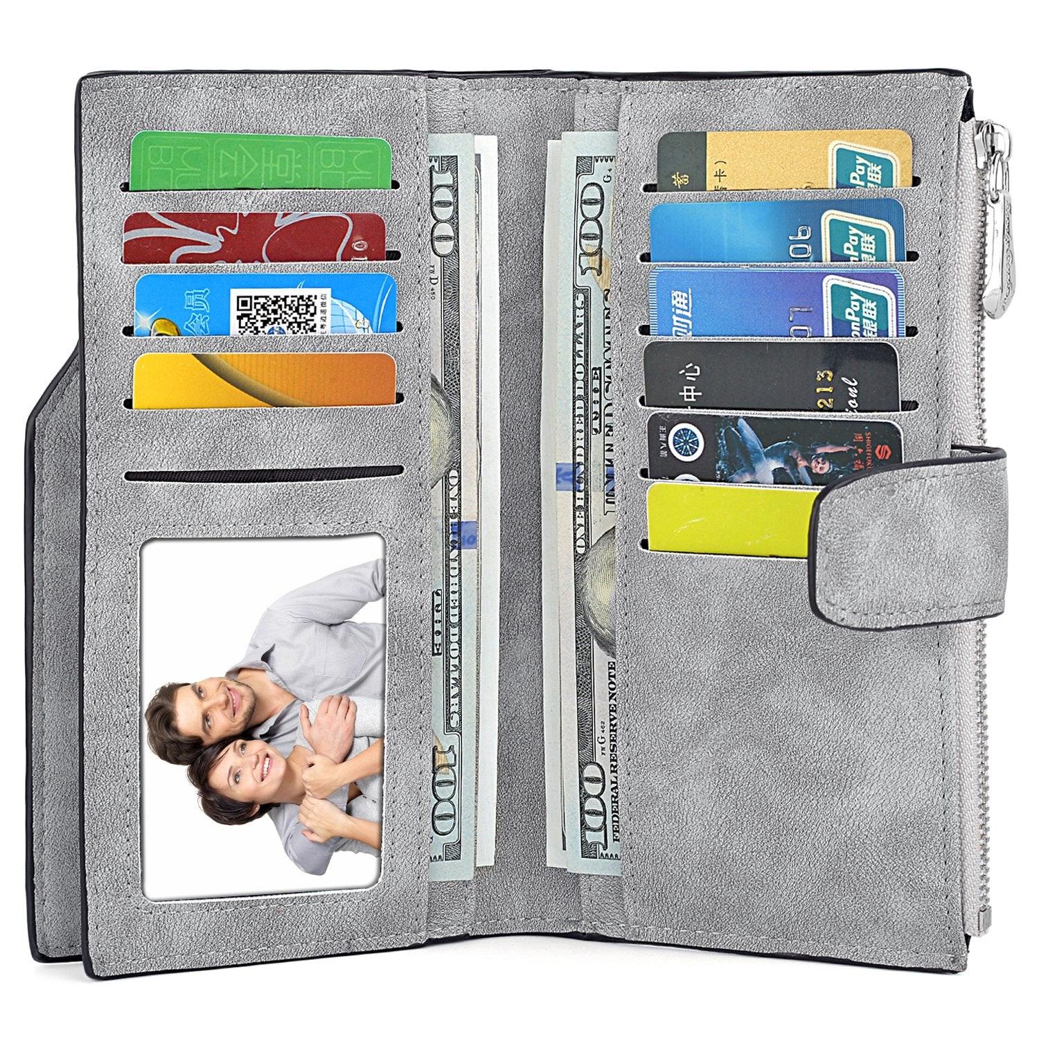 Only-bags.store  Brieftasche RFID-Blockierung Große Kapazität Vegan Leder Clutch Wallet 22 Card Slots Holder Organizer 