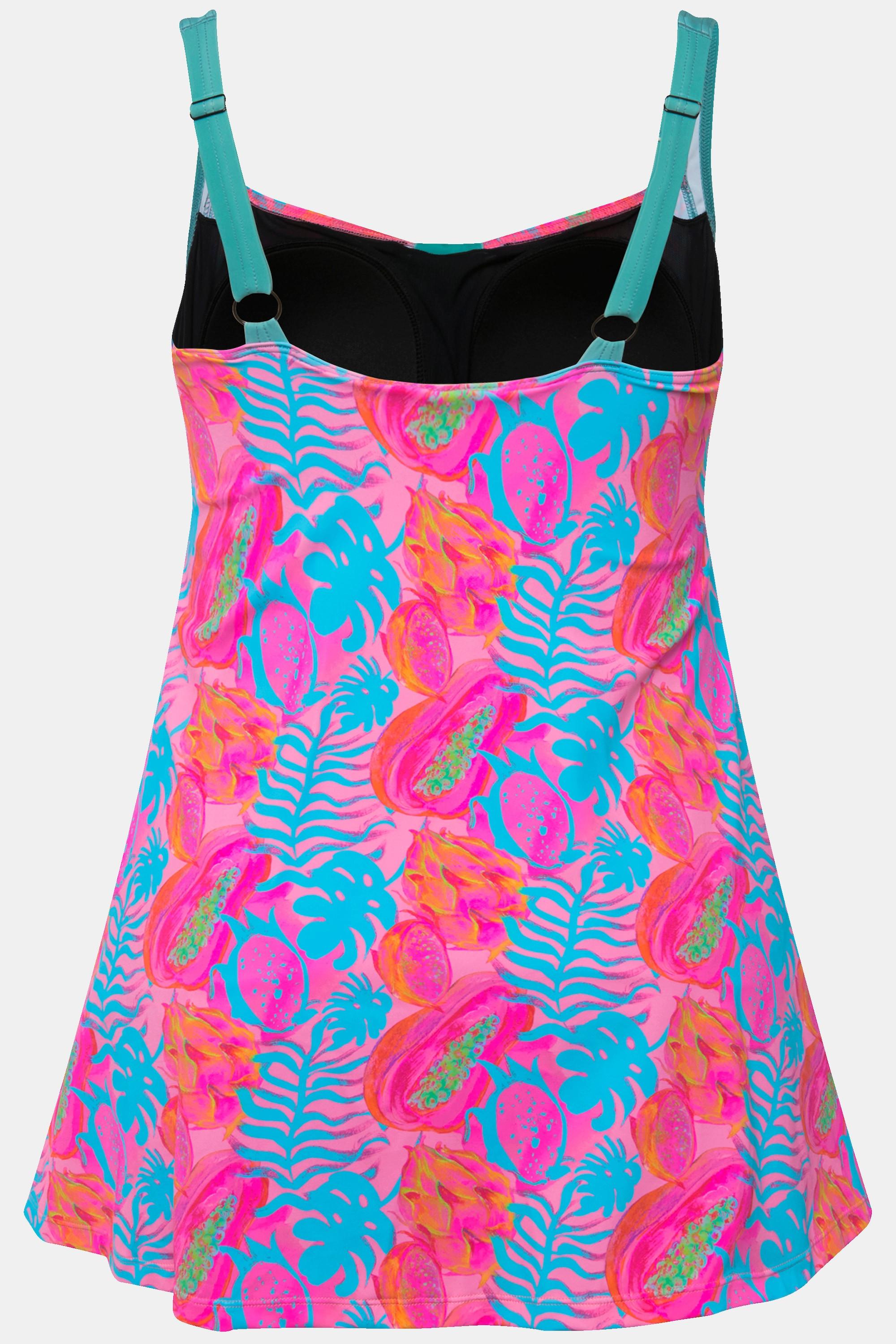 Ulla Popken  Badekleid, Neon-Blätterdruck, Softcups, Powermesh-Futter 