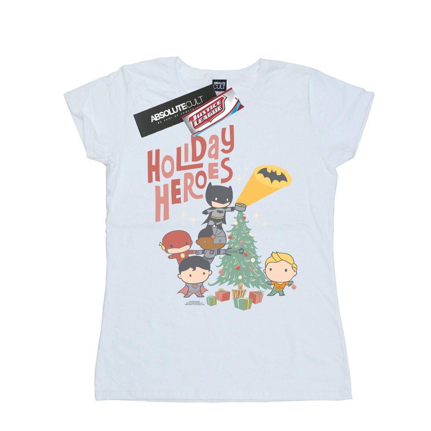 Image of Justice League Holiday Heroes Tshirt Damen Weiss XL