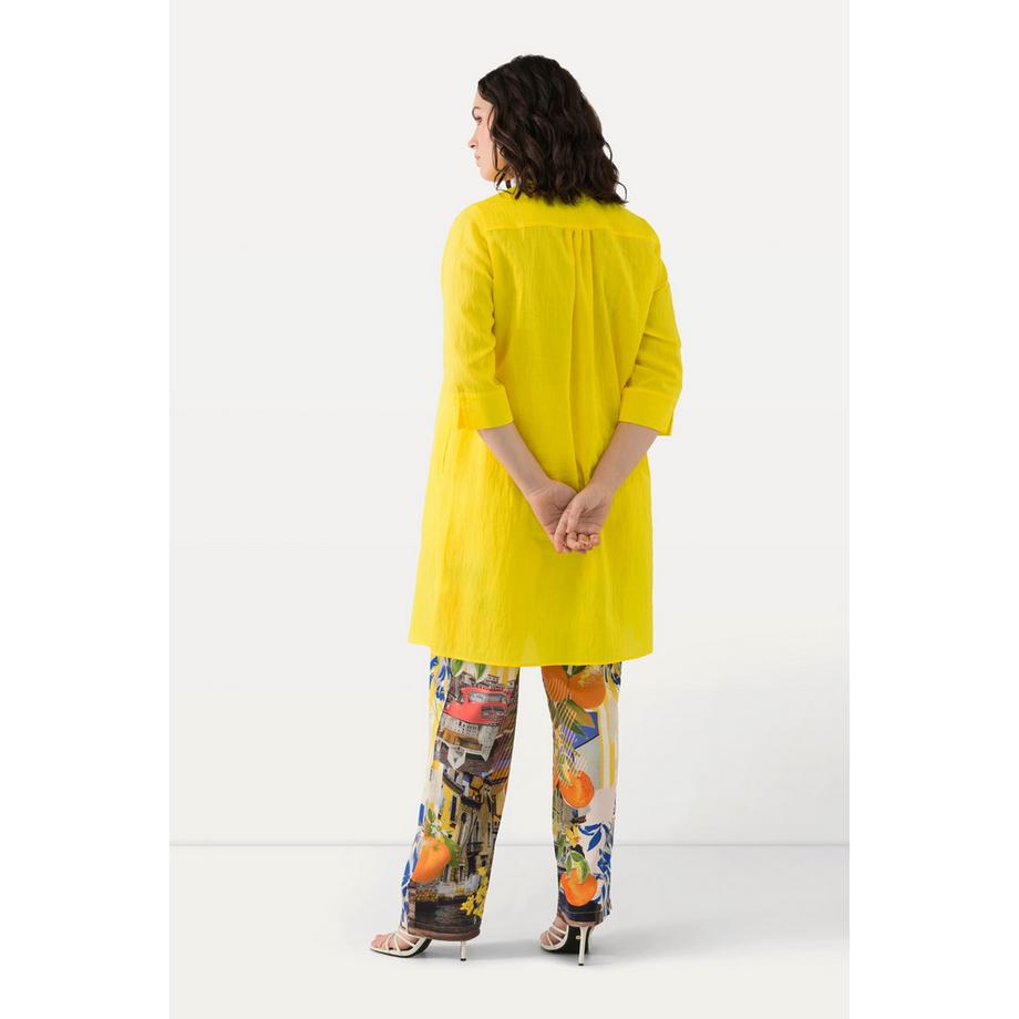 Ulla Popken Longbluse Leinenmix A-Linie Hemdkragen 3/4-Arm  