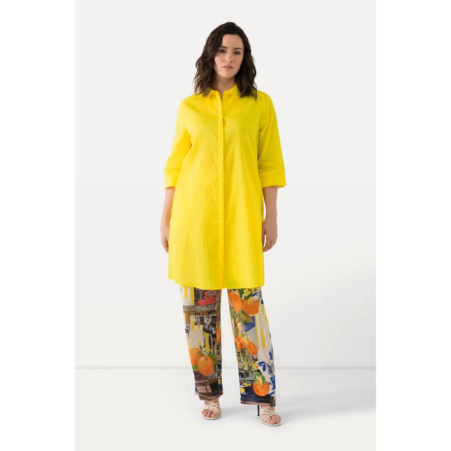 Ulla Popken Longbluse Leinenmix A-Linie Hemdkragen 3/4-Arm  