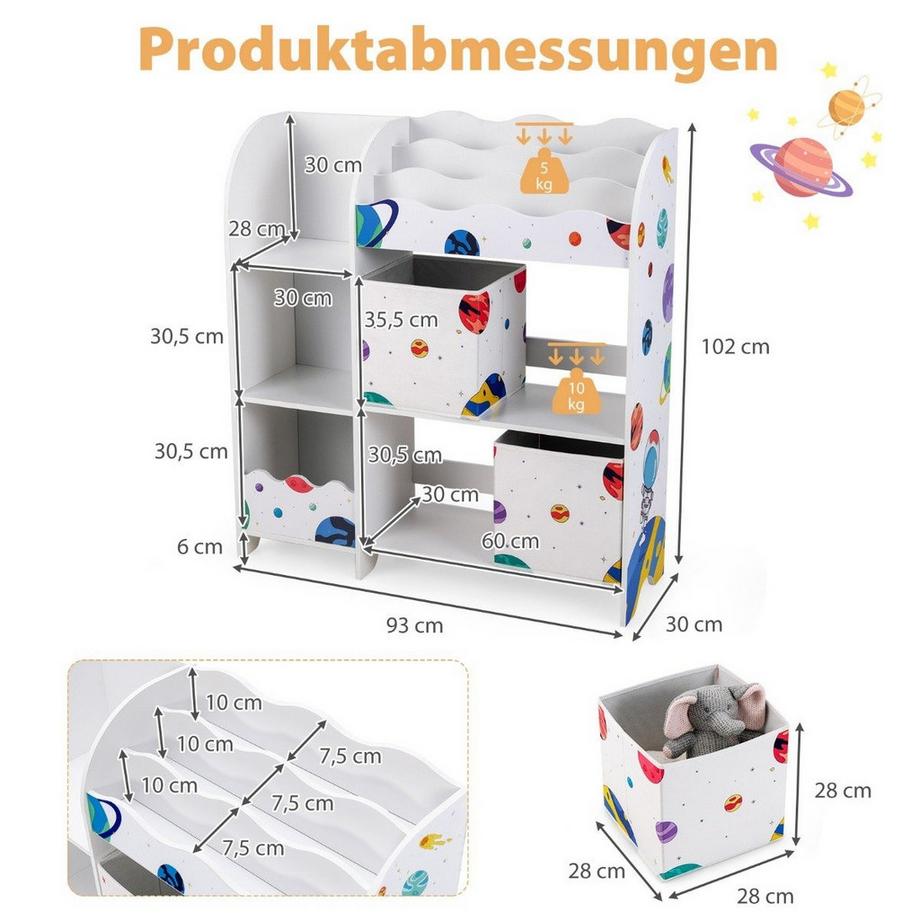 B2X Armadietto per cameretta indipendente, scaffale per giocattoli a 3 livelli, per bambini piccoli, Asteroids White  