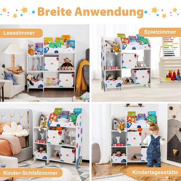 Freistehender Kinderzimmerschrank 3-stöckiger Kinderzimmerregal Spielzeug-Organizer für Kleinkinder Asteroiden Weiß