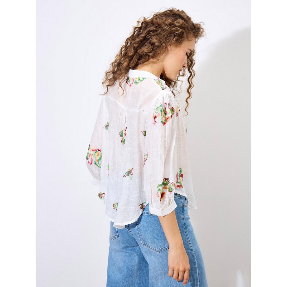 APRICOT Bluse mit Blumen und Paisley Stickerei  