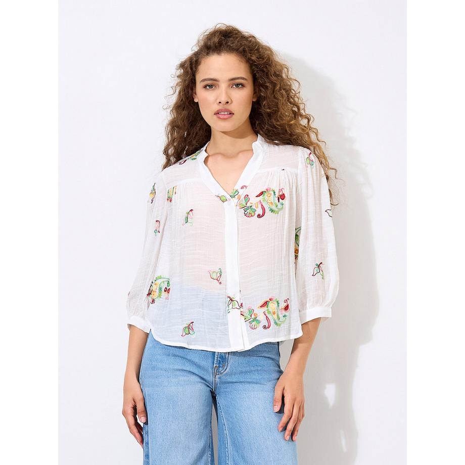 Bluse mit Blumen- und Paisley-Stickerei