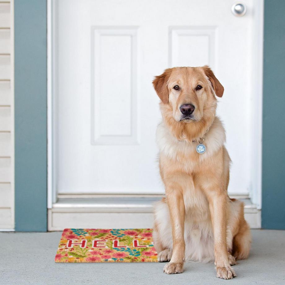 B2X Fußmatte Kokosfaser Hello mit Blumen  