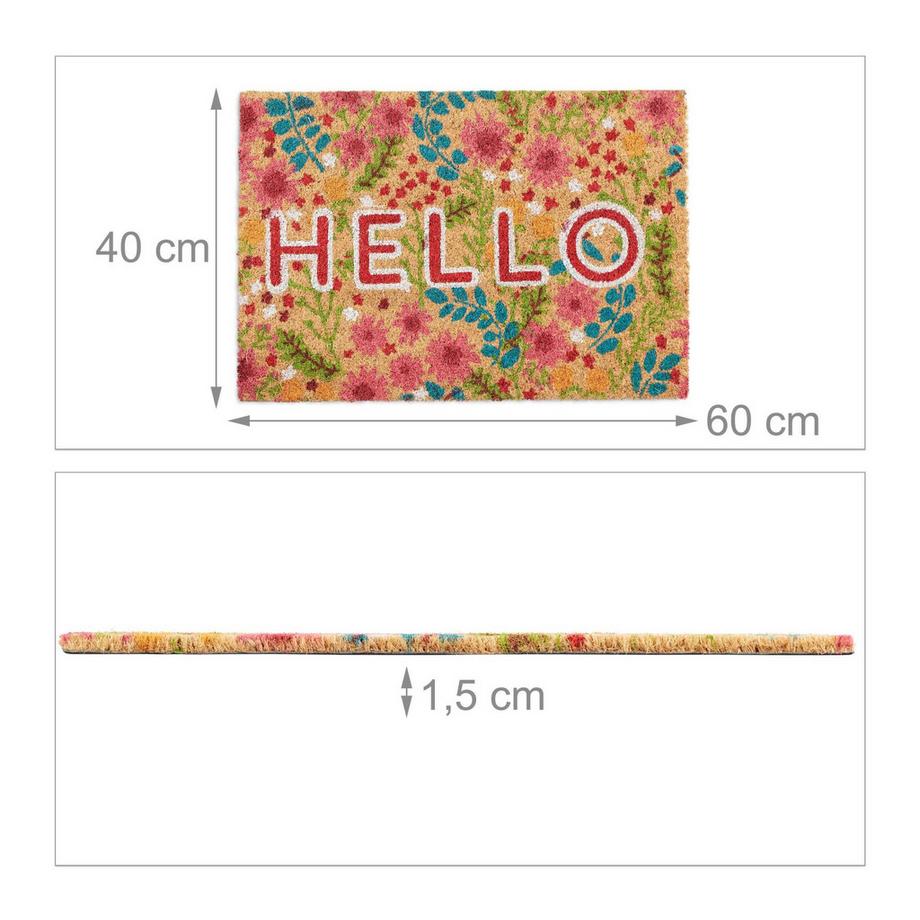 B2X Fußmatte Kokosfaser Hello mit Blumen  