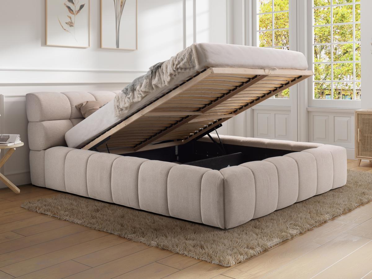 PASCAL MORABITO Lit coffre 180 x 200 cm - Tissu - Beige + Matelas - FORVIK II de Pascal Morabito  