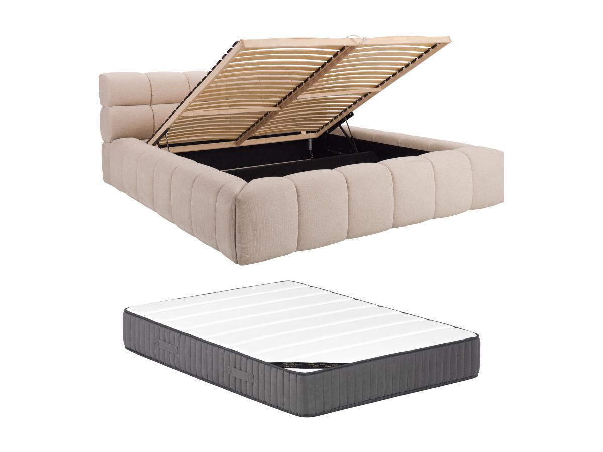 PASCAL MORABITO Lit coffre 180 x 200 cm - Tissu - Beige + Matelas - FORVIK II de Pascal Morabito  