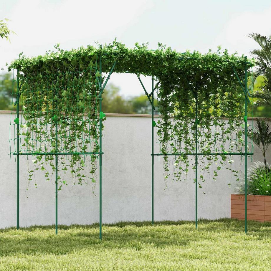 Northio Treillis en acier inoxydable avec support triangulaire 223x223x223 cm Arc à roses pour plantes grimpantes Treillis de jardin pour plantes d'intérieur Treillis pour légumes Fleurs vert Aosom  