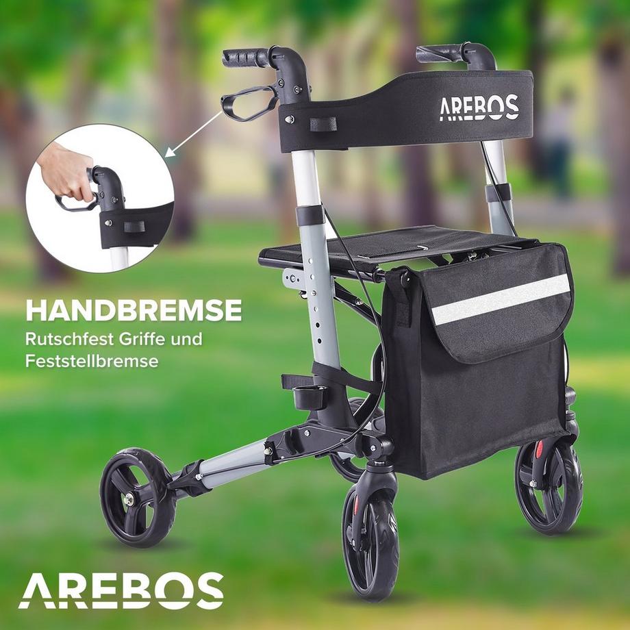 Arebos  Alu Rollator | Klappbar | Leichtgewichtsrollator | 6 Höheneinstellung 