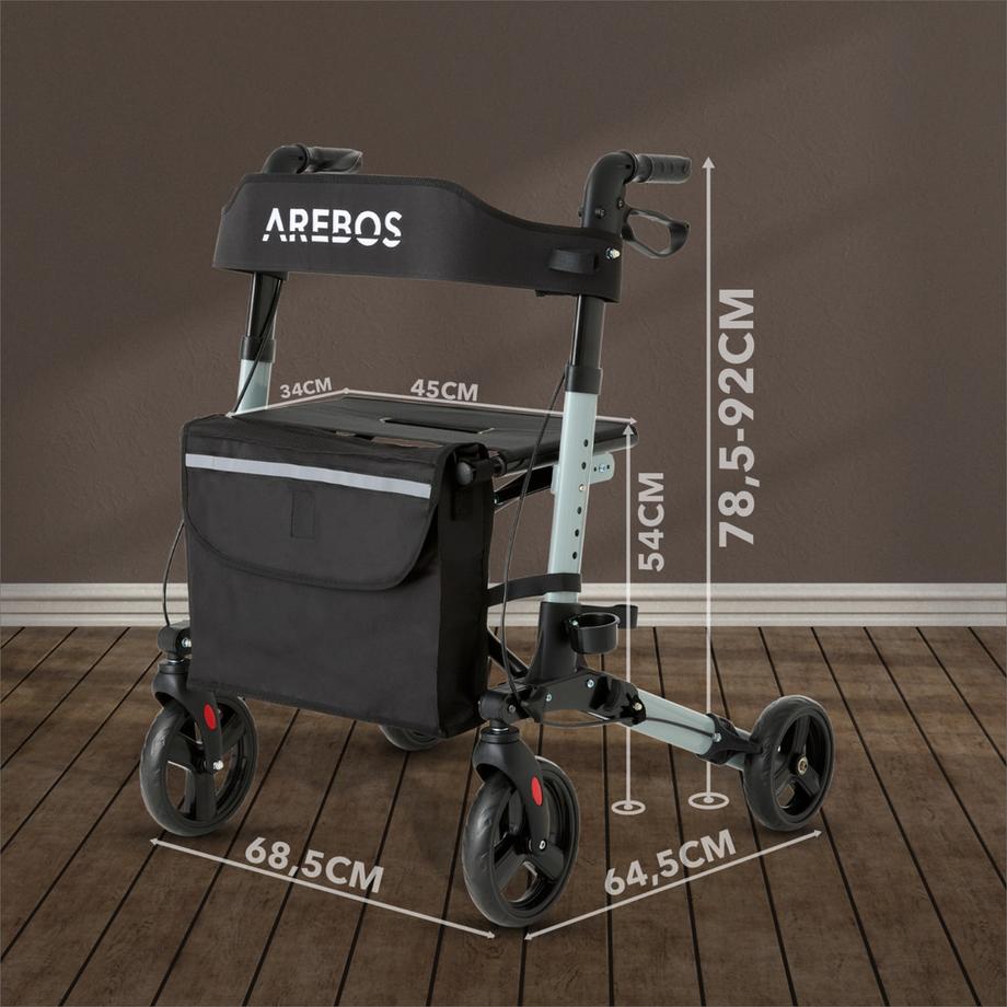 Arebos  Alu Rollator | Klappbar | Leichtgewichtsrollator | 6 Höheneinstellung 