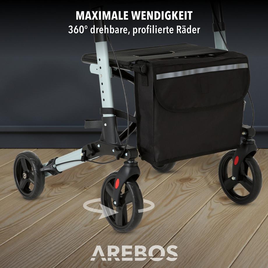 Arebos  Alu Rollator | Klappbar | Leichtgewichtsrollator | 6 Höheneinstellung 