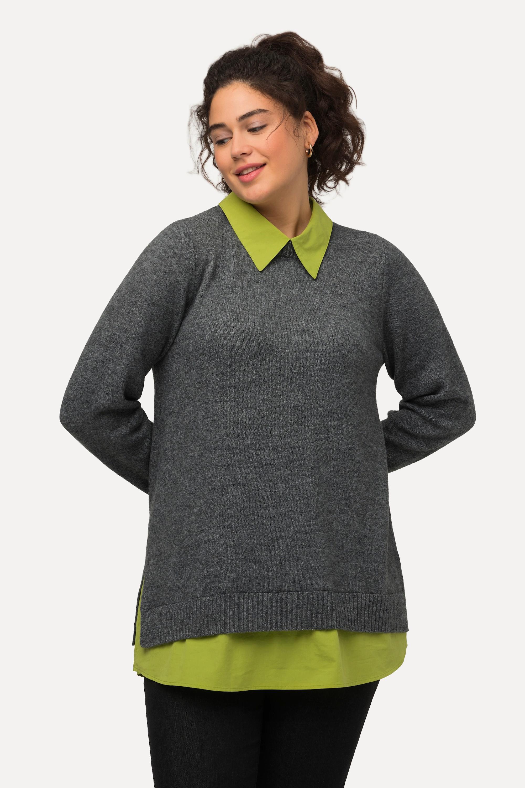 Ulla Popken  Pullover dal taglio svasato con collo da camicia e maniche lunghe 