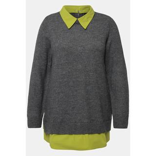 Ulla Popken  Pullover dal taglio svasato con collo da camicia e maniche lunghe 