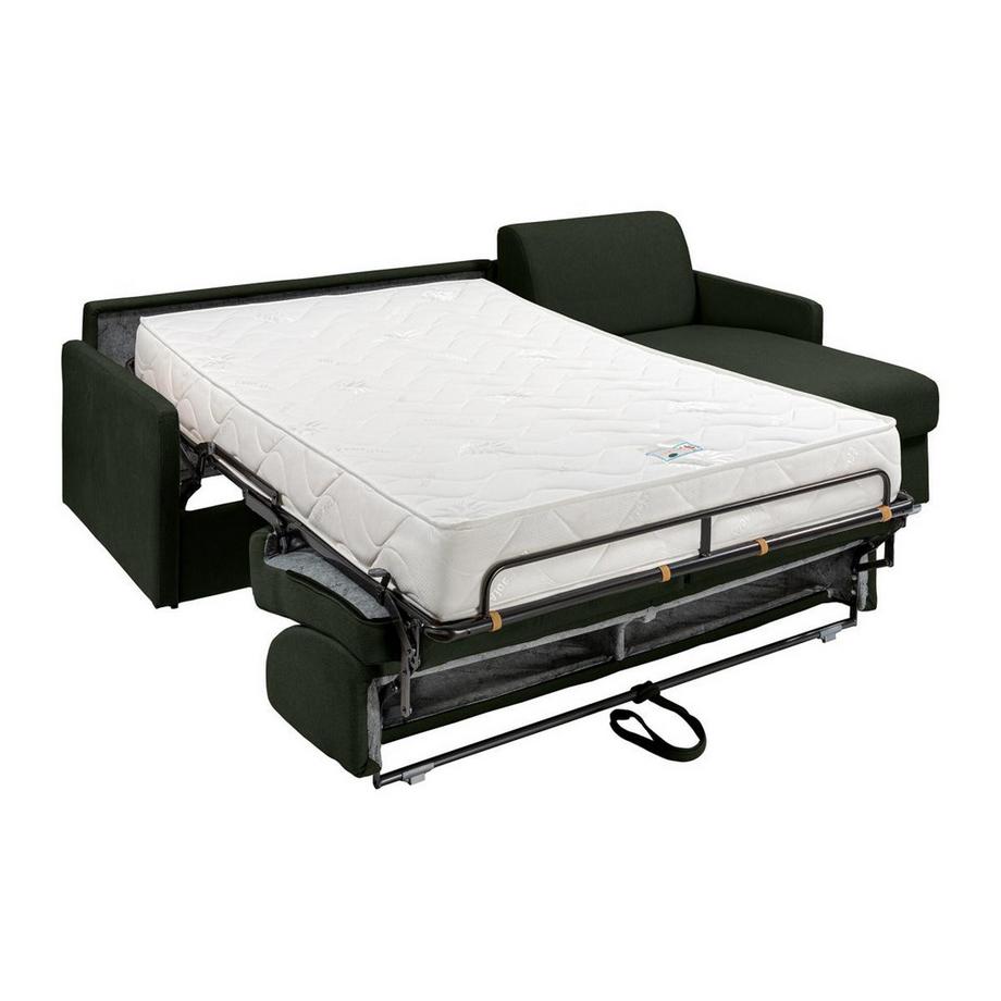 Vente-unique Canapé d'angle convertible express et réversible en tissu vert sapin - Couchage 140 cm - Matelas 22 cm - CALIFE  