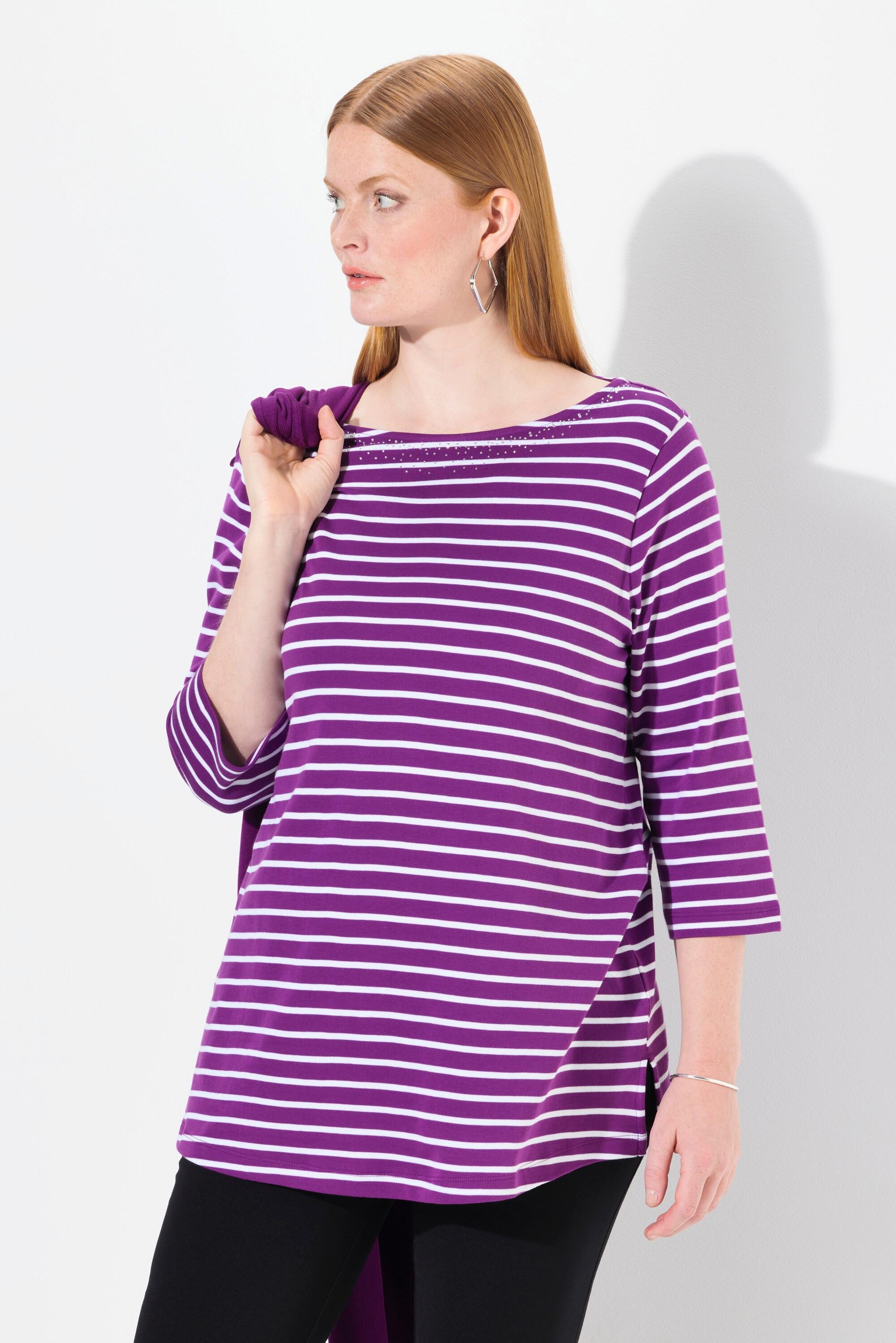 Ulla Popken  Ringelshirt, Pima Cotton, U-Boot-Ausschnitt, 3/4-Arm 