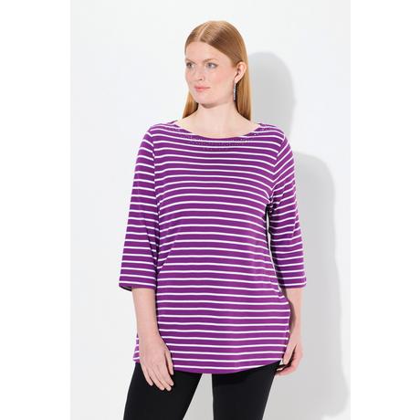 Ulla Popken  Ringelshirt, Pima Cotton, U-Boot-Ausschnitt, 3/4-Arm 