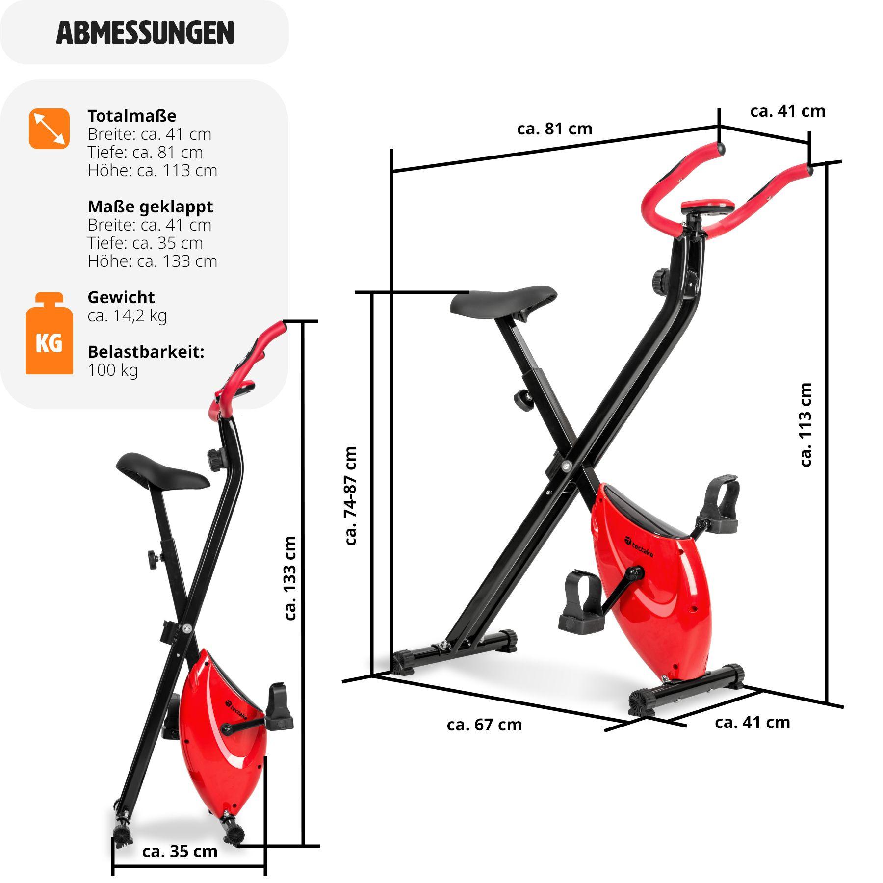 Tectake  Heimtrainer FitX-Bike 113 x 41 x 81 cm 