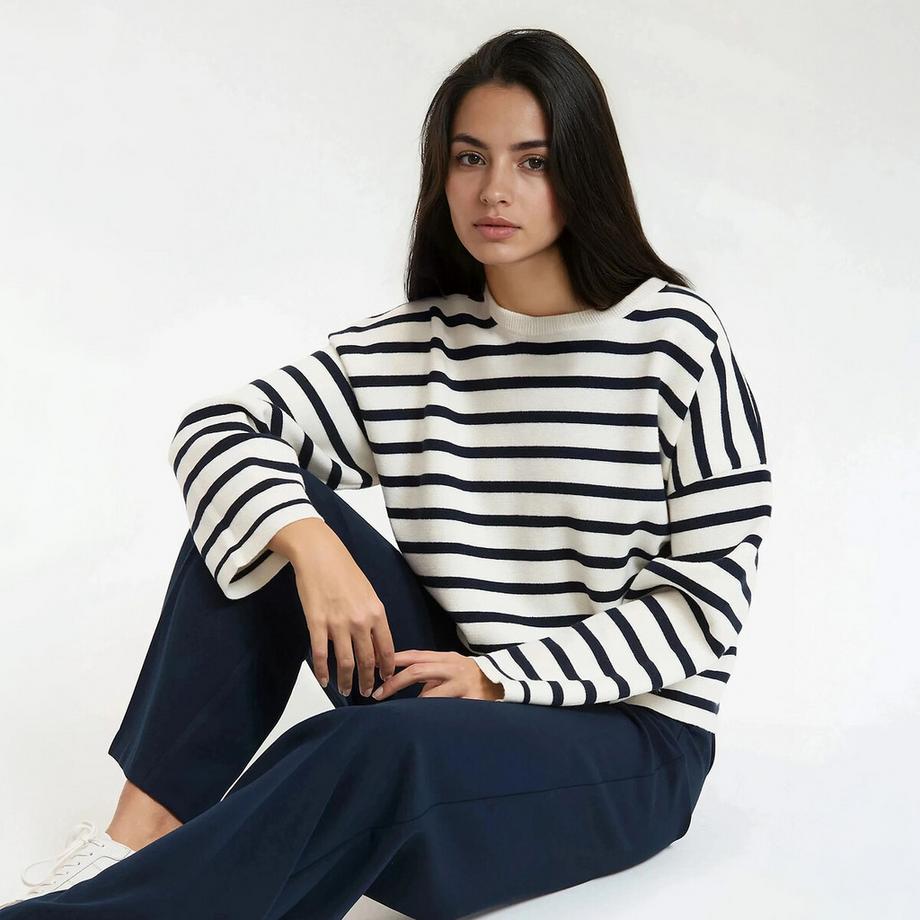 Gestreifter Pullover mit Rundhalsausschnitt