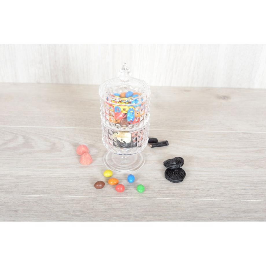 Aulica  BONBONNIERE 2 ETAGES EN VERRE SUR PIED AVEC COUVERCLE H24CM 