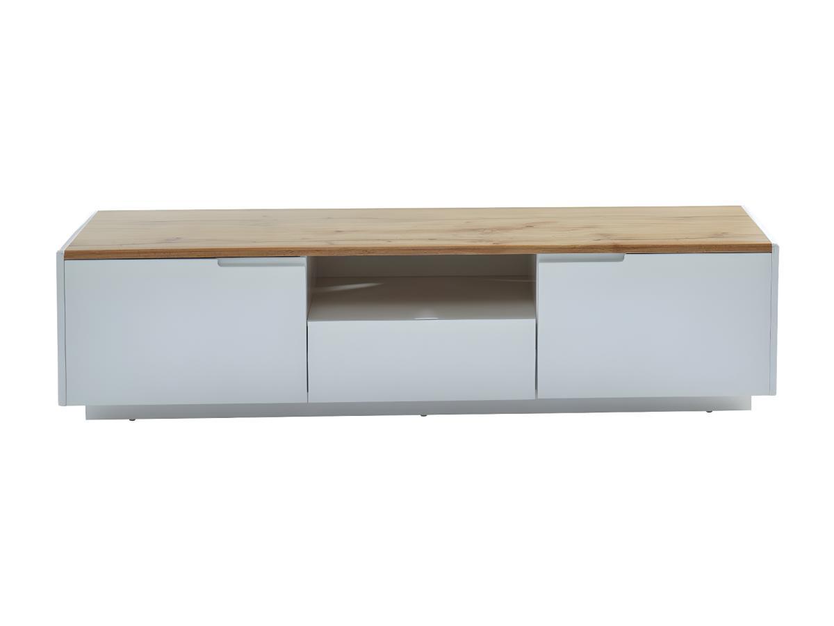 Vente-unique Mobile TV 2 ante e 1 cassetto MDF laccato Bianco Bianco e rovere AMANI  