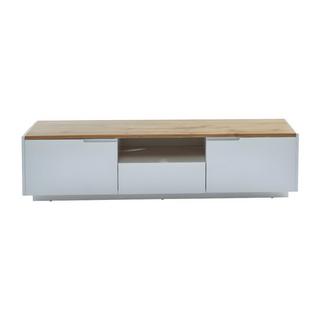 Vente-unique Mobile TV 2 ante e 1 cassetto MDF laccato Bianco Bianco e rovere AMANI  