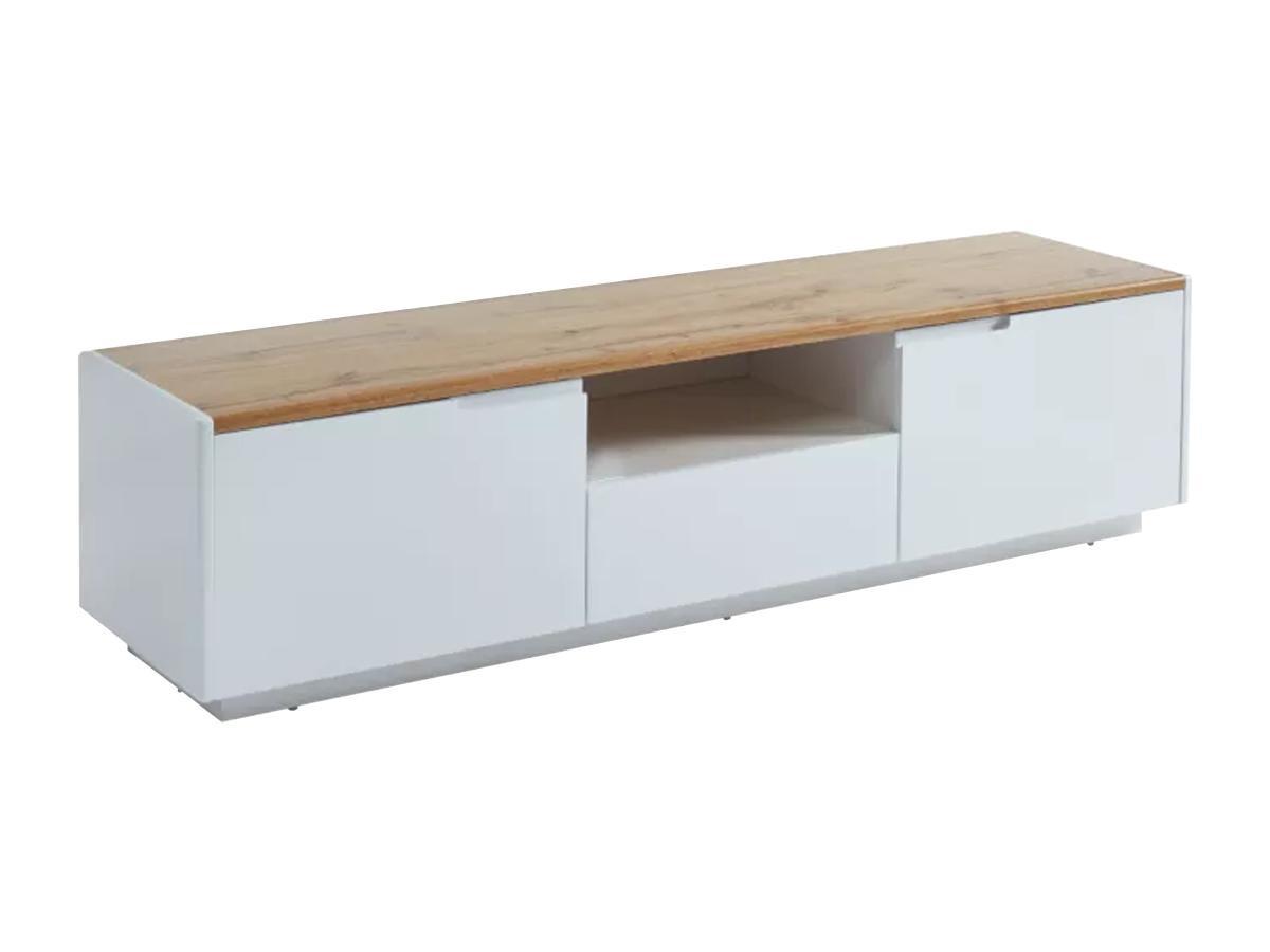 Vente-unique Mobile TV 2 ante e 1 cassetto MDF laccato Bianco Bianco e rovere AMANI  