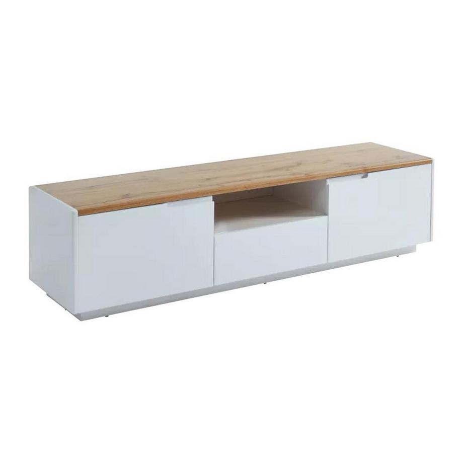 Vente-unique Mobile TV 2 ante e 1 cassetto MDF laccato Bianco Bianco e rovere AMANI  