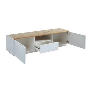 Vente-unique Mobile TV 2 ante e 1 cassetto MDF laccato Bianco Bianco e rovere AMANI  