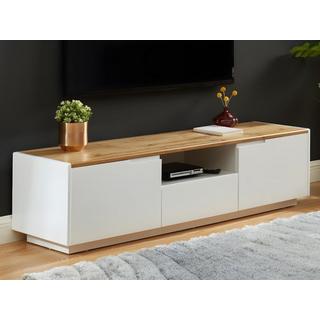 Vente-unique Mobile TV 2 ante e 1 cassetto MDF laccato Bianco Bianco e rovere AMANI  