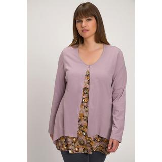 Ulla Popken  Shirt, Lagenlook, V-Ausschnitt, Langarm, Biobaumwolle 