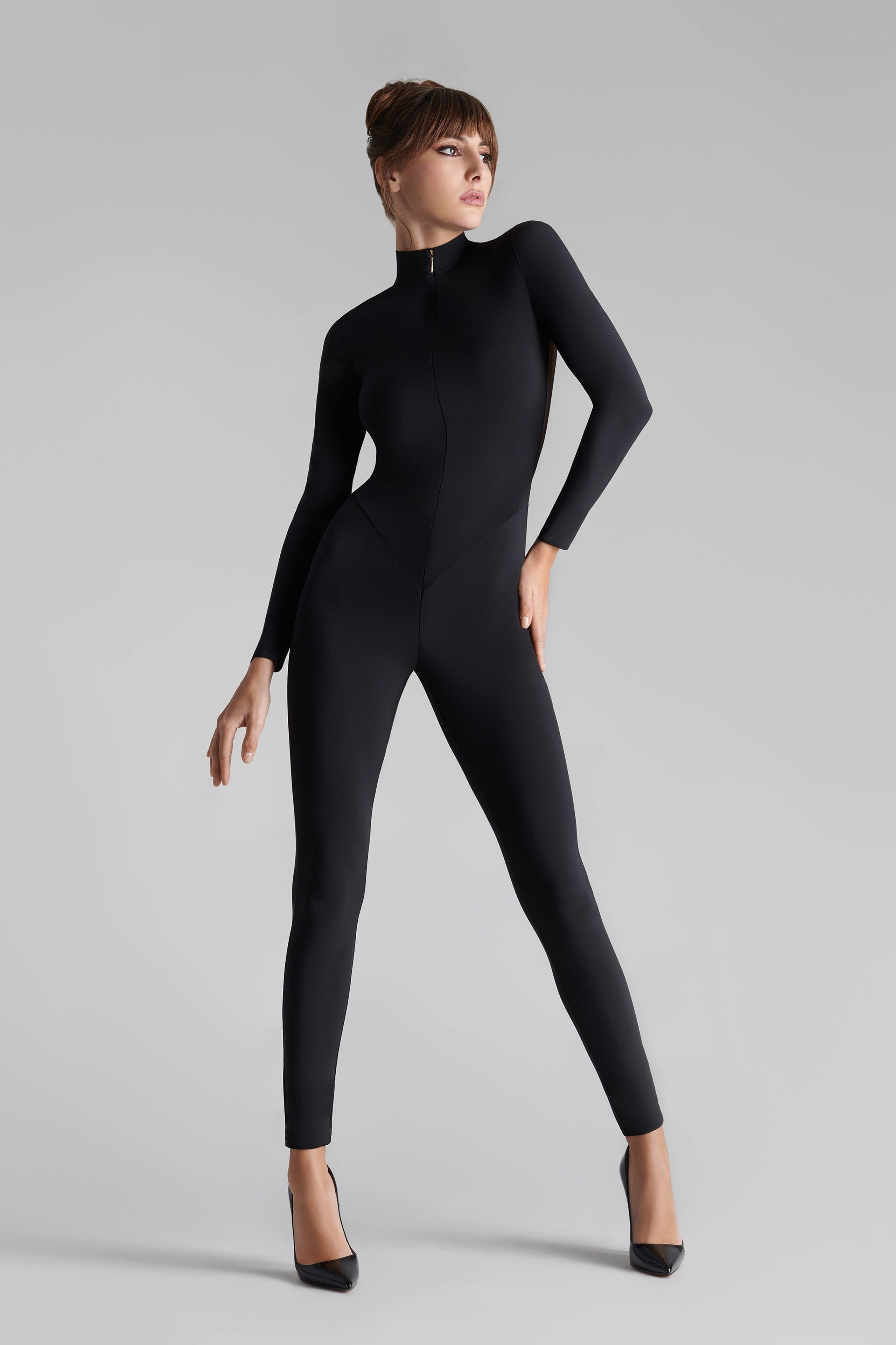 MAISON CLOSE  Catsuit A Maniche Lunghe Con Schiena Trasparente - Nuit Fauve 