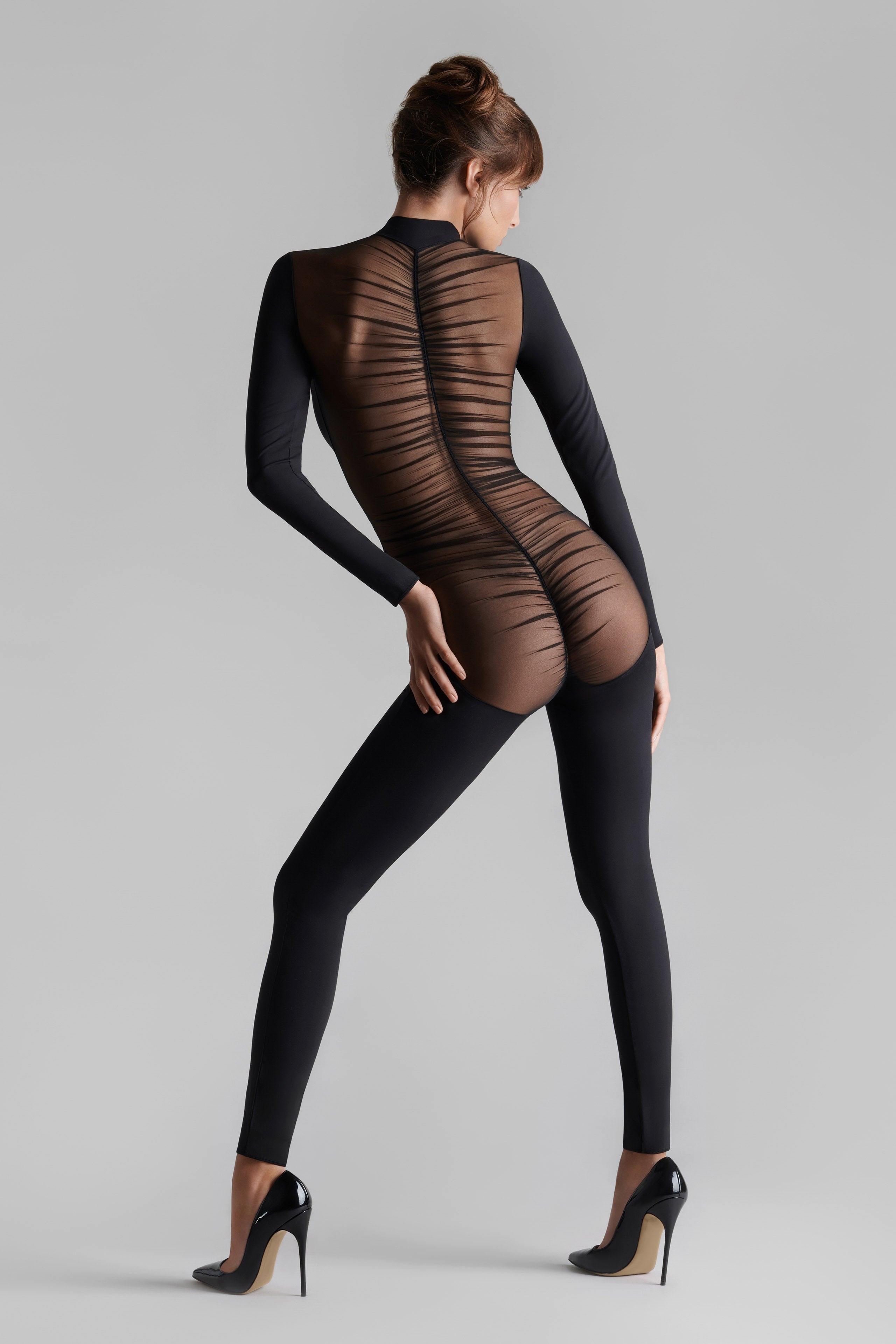 MAISON CLOSE  Catsuit A Maniche Lunghe Con Schiena Trasparente - Nuit Fauve 