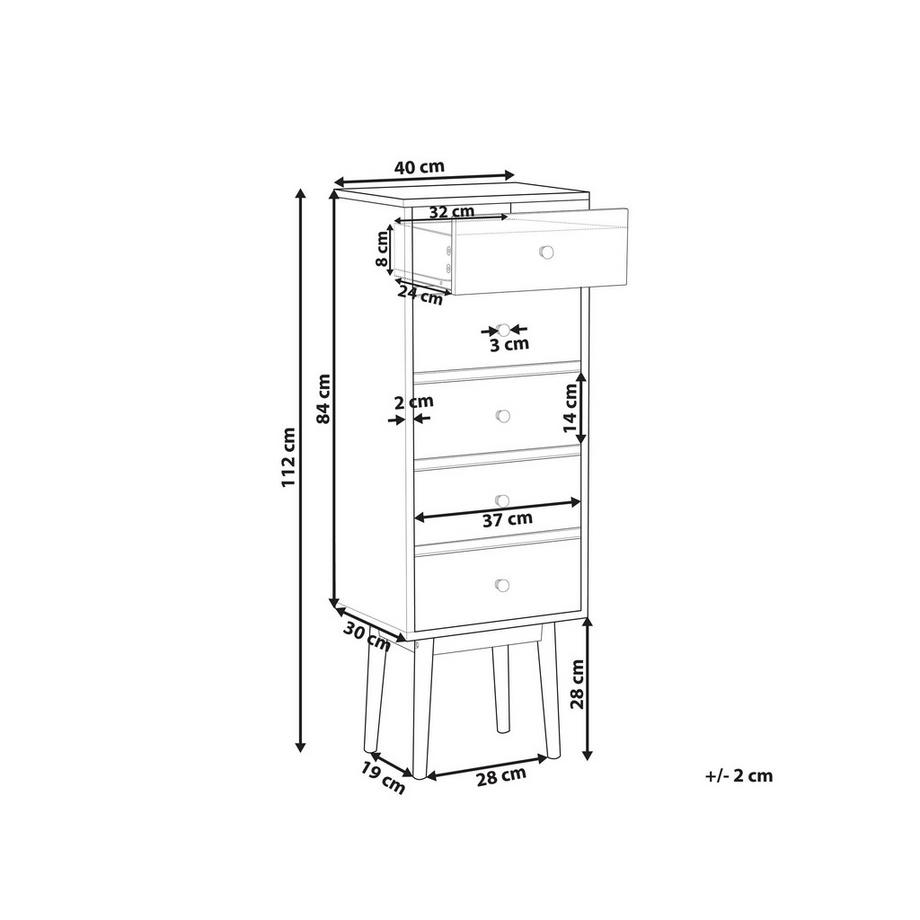 Beliani Cassettiera a 5 cassetti en Fibra a media densità (MDF)  FOLEY  