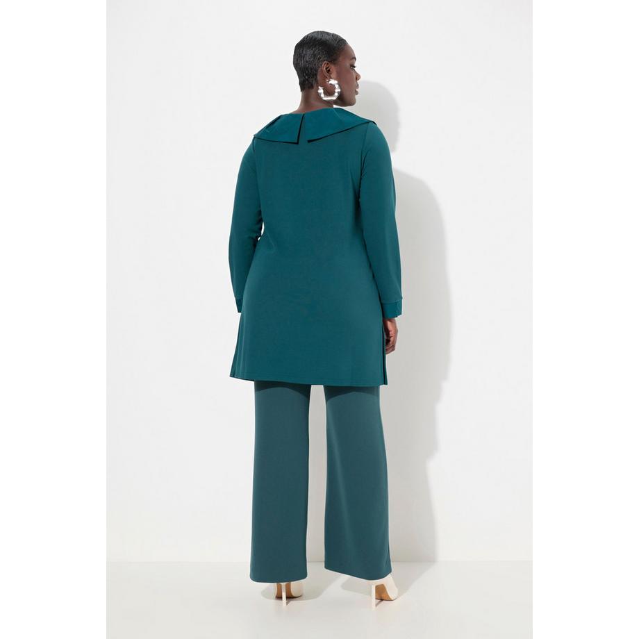 Ulla Popken Sweat-shirt Col Drapé en Taffetas Punto di Roma Manches Longues  