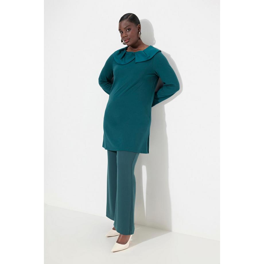 Ulla Popken Sweat-shirt Col Drapé en Taffetas Punto di Roma Manches Longues  