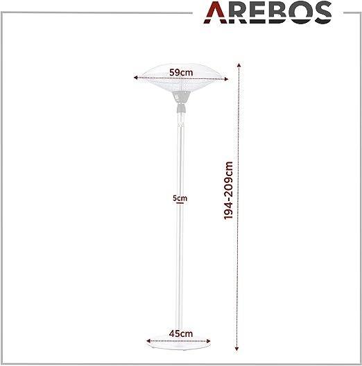 Arebos Chauffage radiant sur pied | Lampe chauffante | Chauffage radiant de terrasse | 2 niveaux de chauffage  