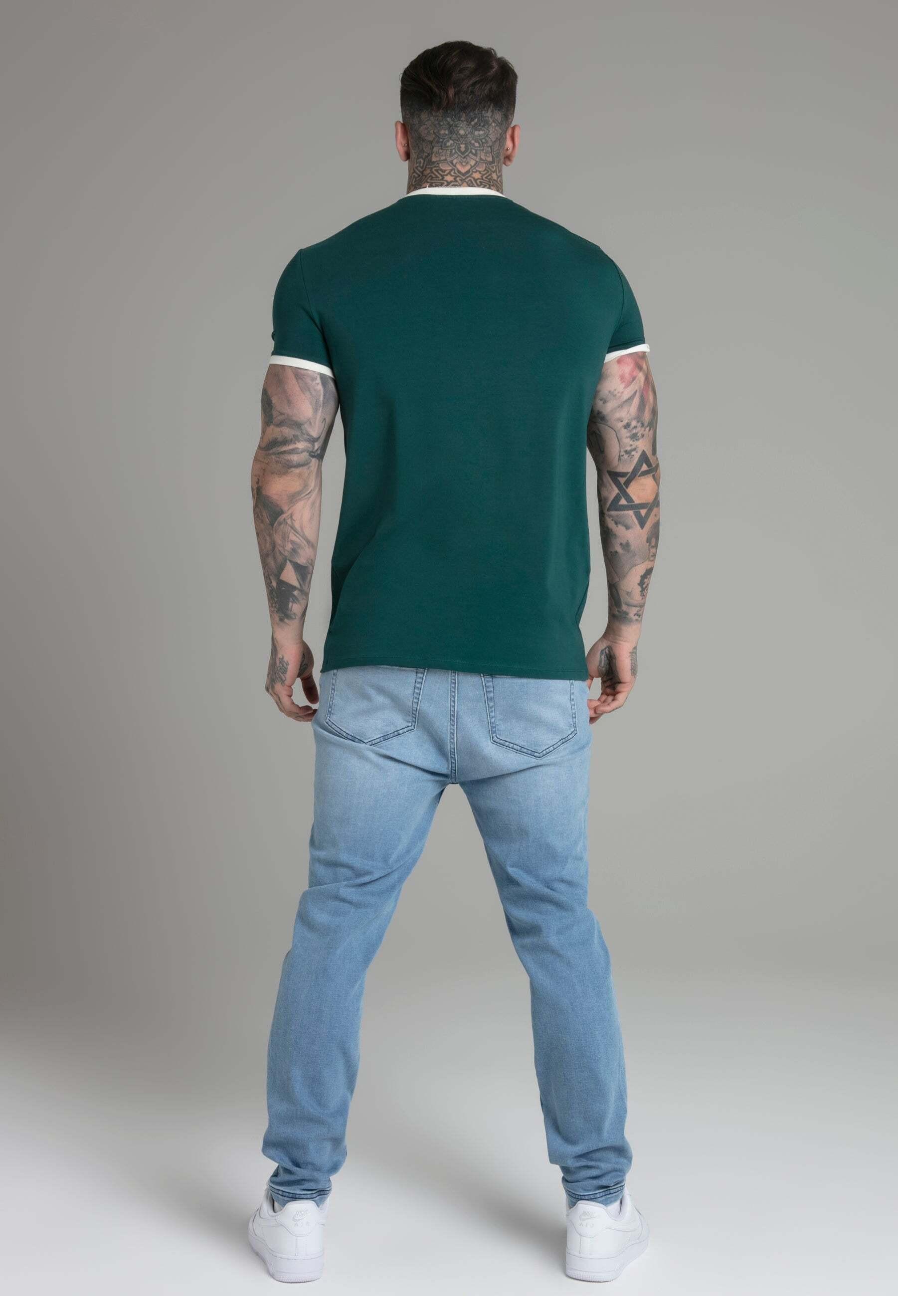 Sik Silk T-shirt Ringer Verde con Stampa Logo  