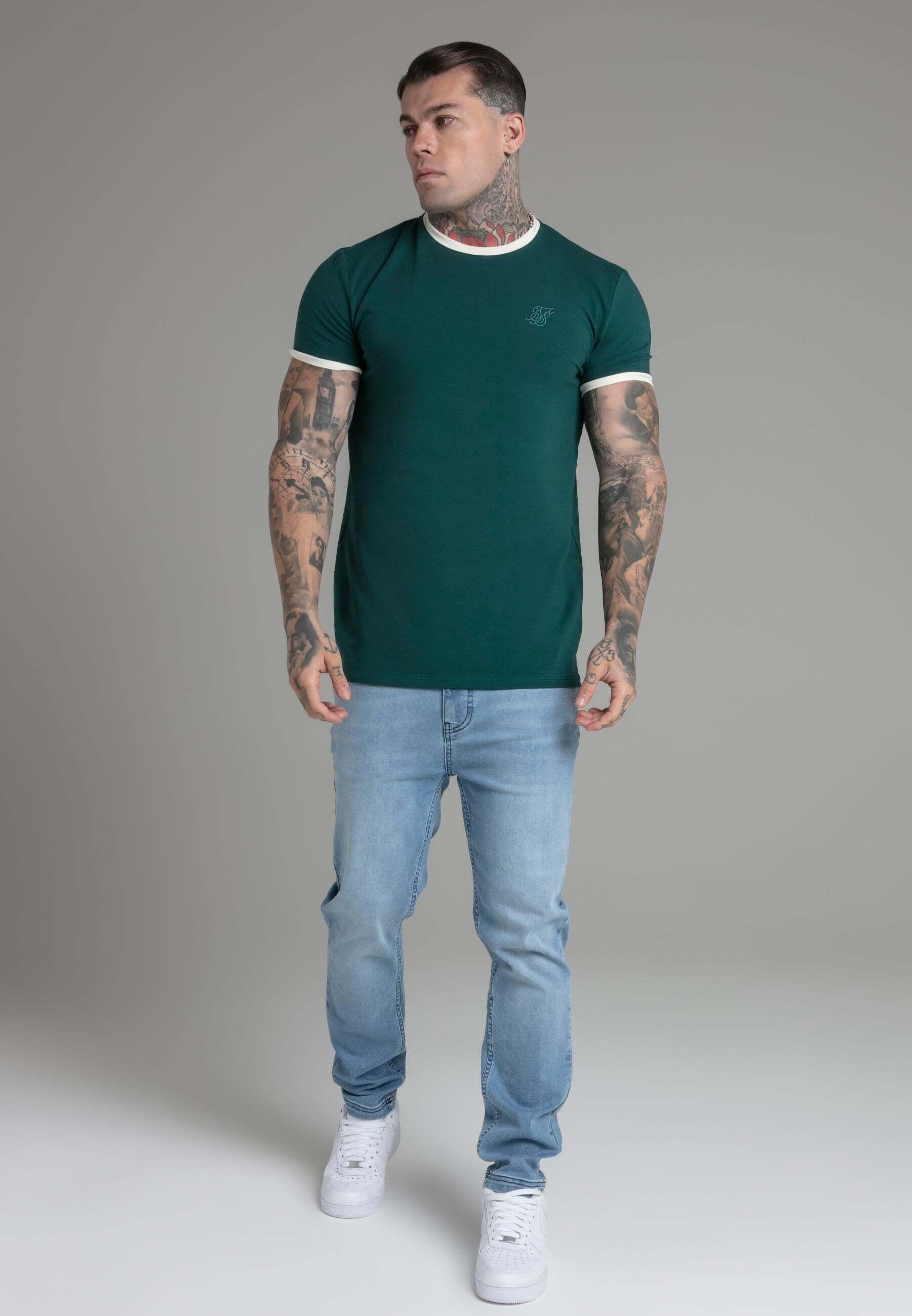 Sik Silk T-shirt Ringer Verde con Stampa Logo  