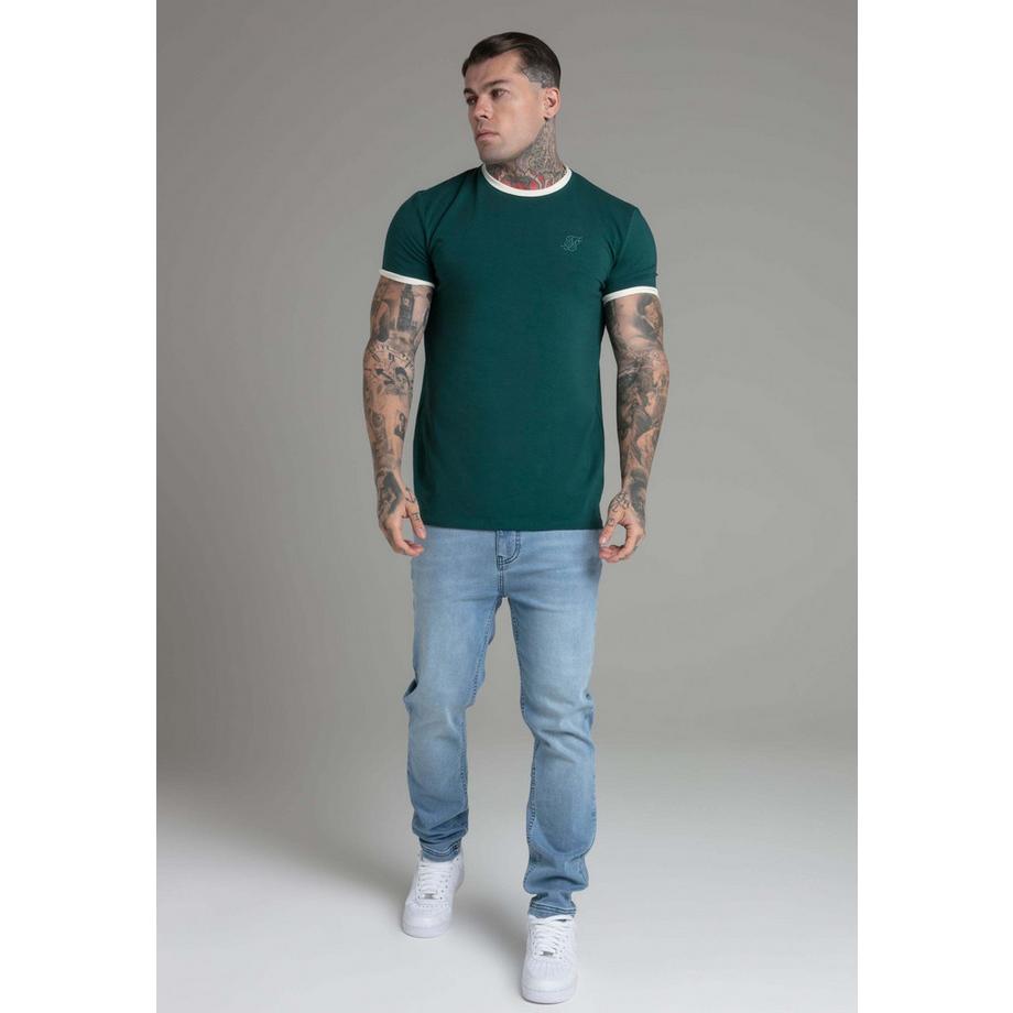 Sik Silk T-shirt Ringer Vert avec Logo Imprimé  