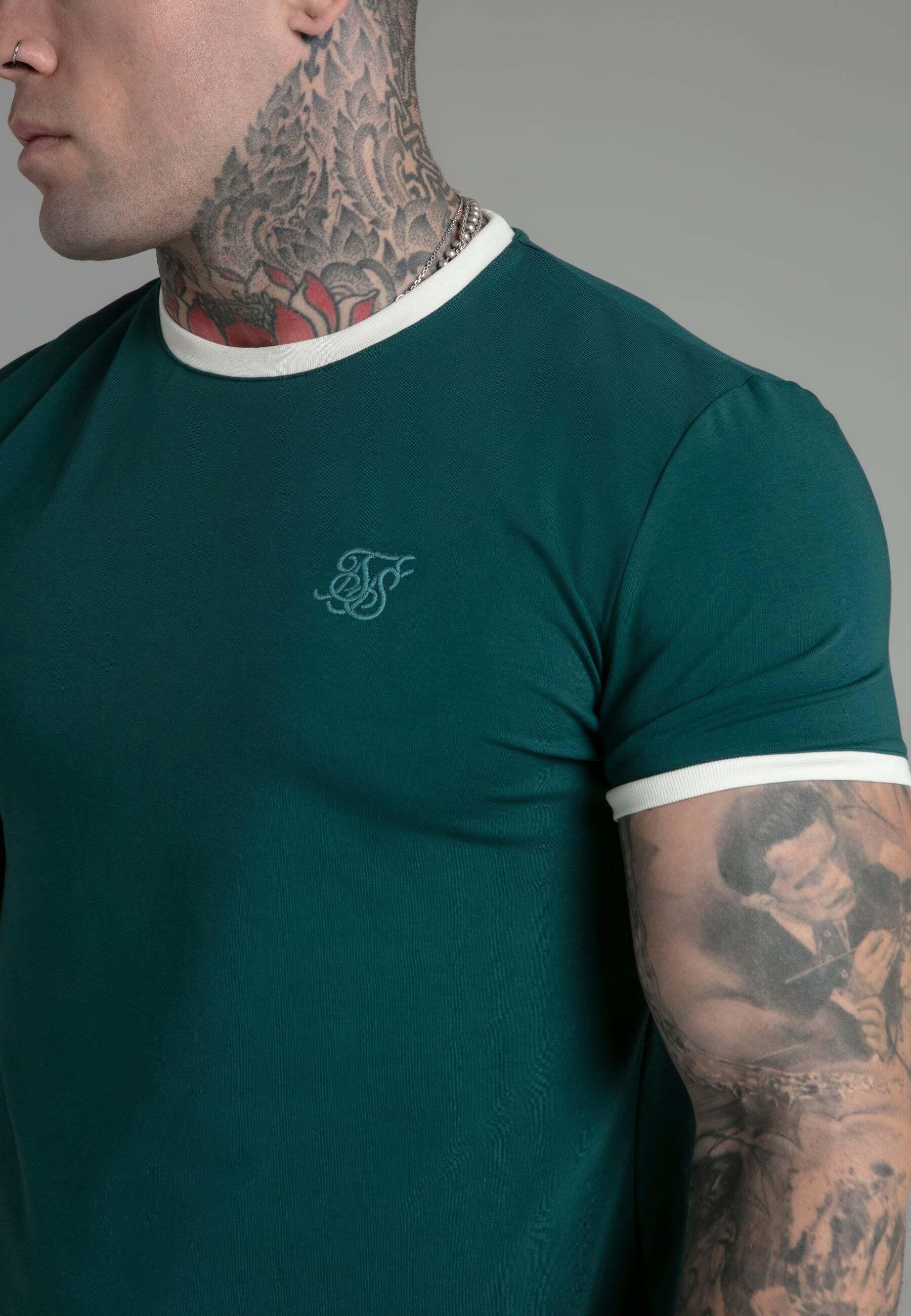 Sik Silk T-shirt Ringer Verde con Stampa Logo  