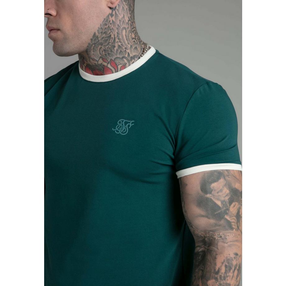 Sik Silk T-shirt Ringer Vert avec Logo Imprimé  